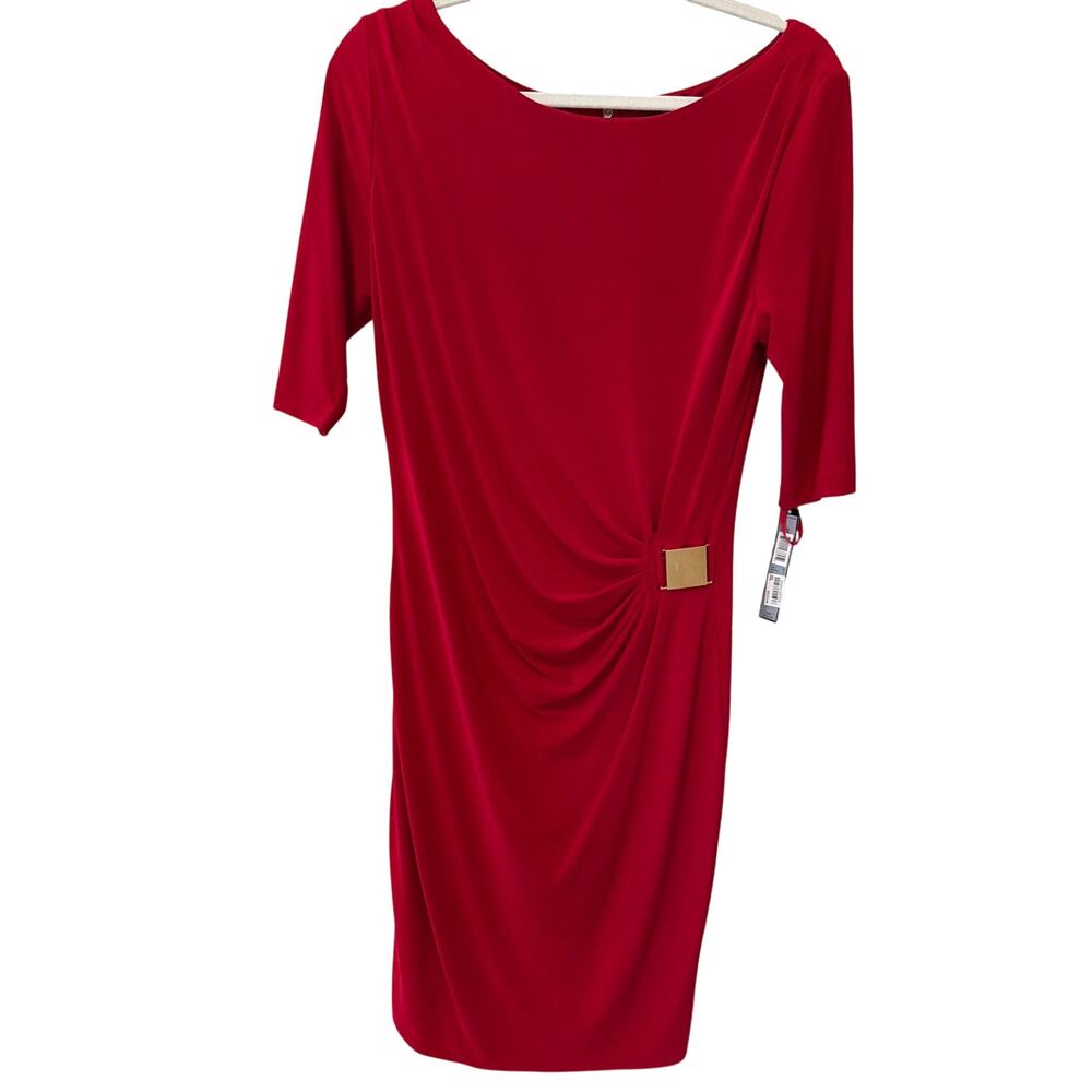 NEW Tahari Red Dress Women's Size 10 Chic Classic Wedding Guest Office Siren